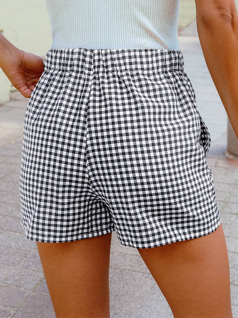Vintage Plaid Print High Waisted Loose Wide Leg Shorts